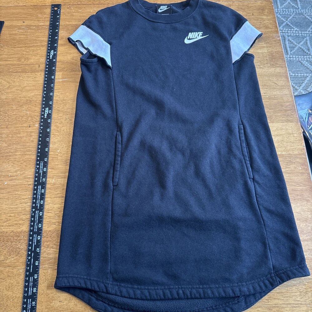 Vintage Nike Girls Youth Pockets Soft Fleece Black T-Shirt Dress, Tennis XL